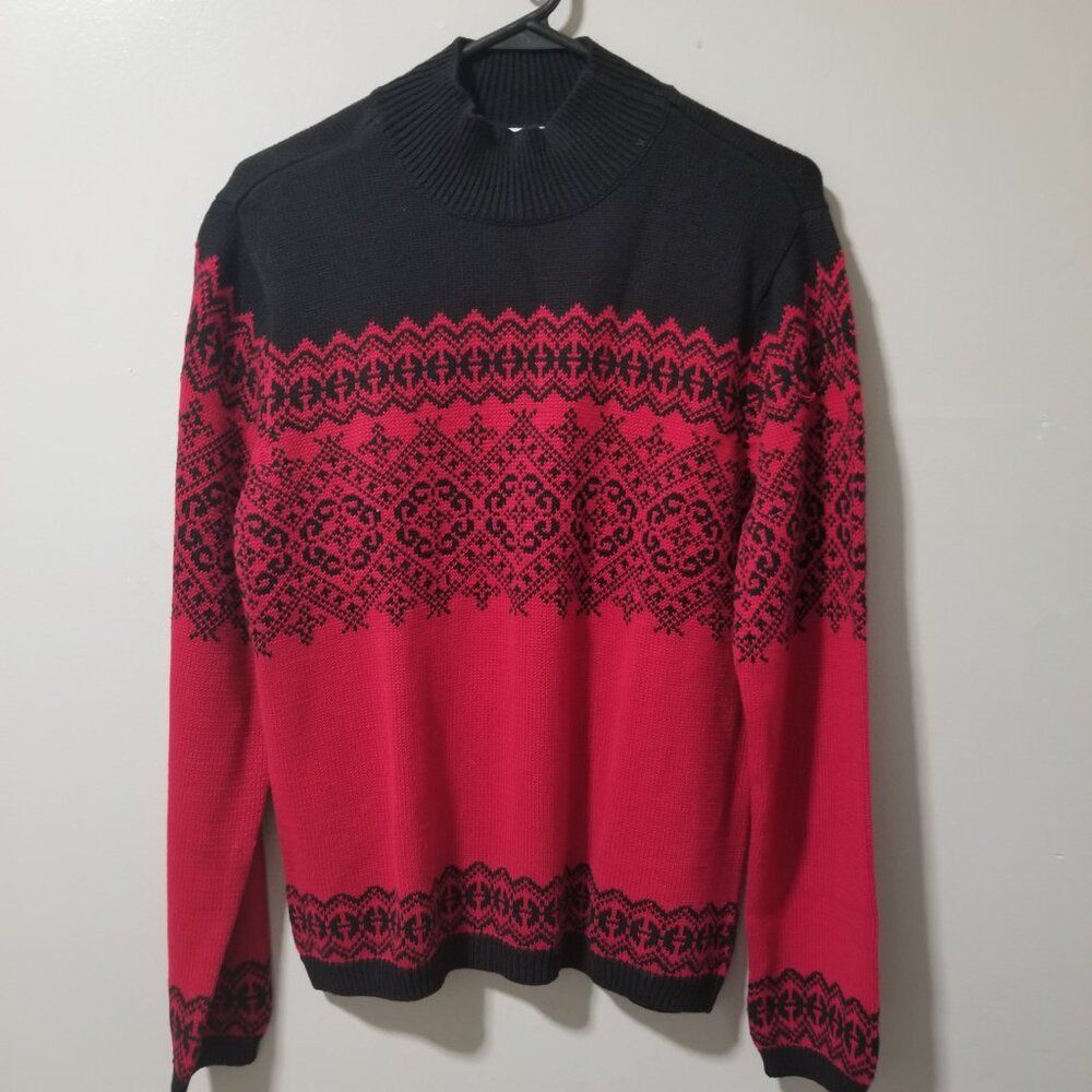 Vintage Talbots Cotton Red Black Mockneck Sweater Medium